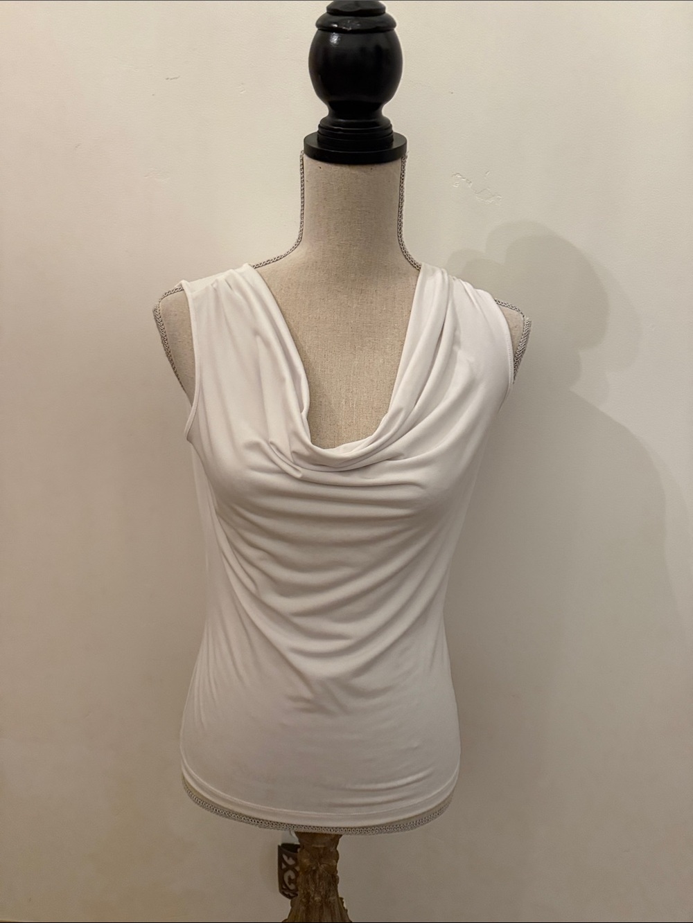 Calvin Klein White Draped Cowl Neck Sleeveless Camisole, NWOT